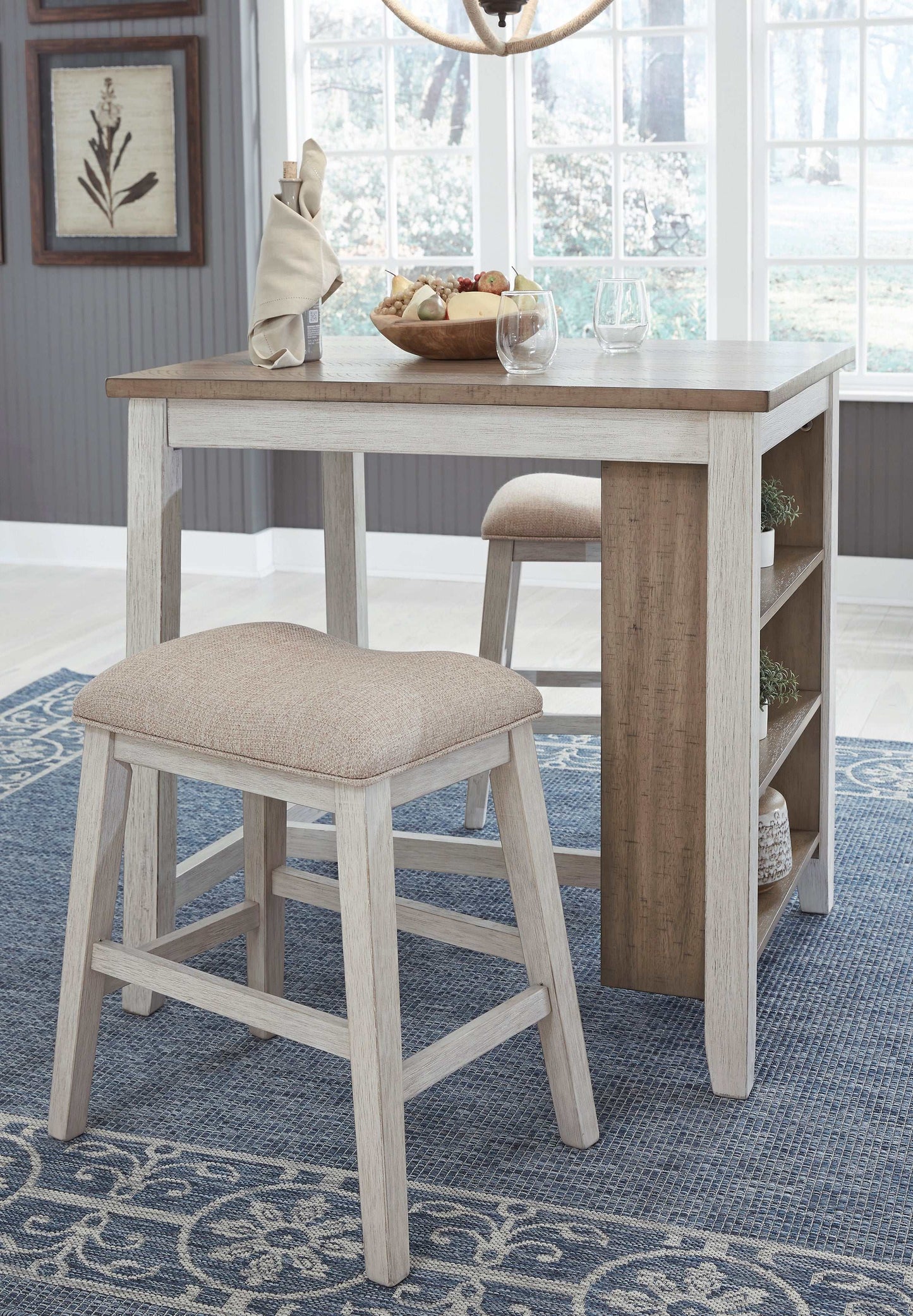 Skempton White/Light Brown Counter Height Dining Table & Bar Stool Sets