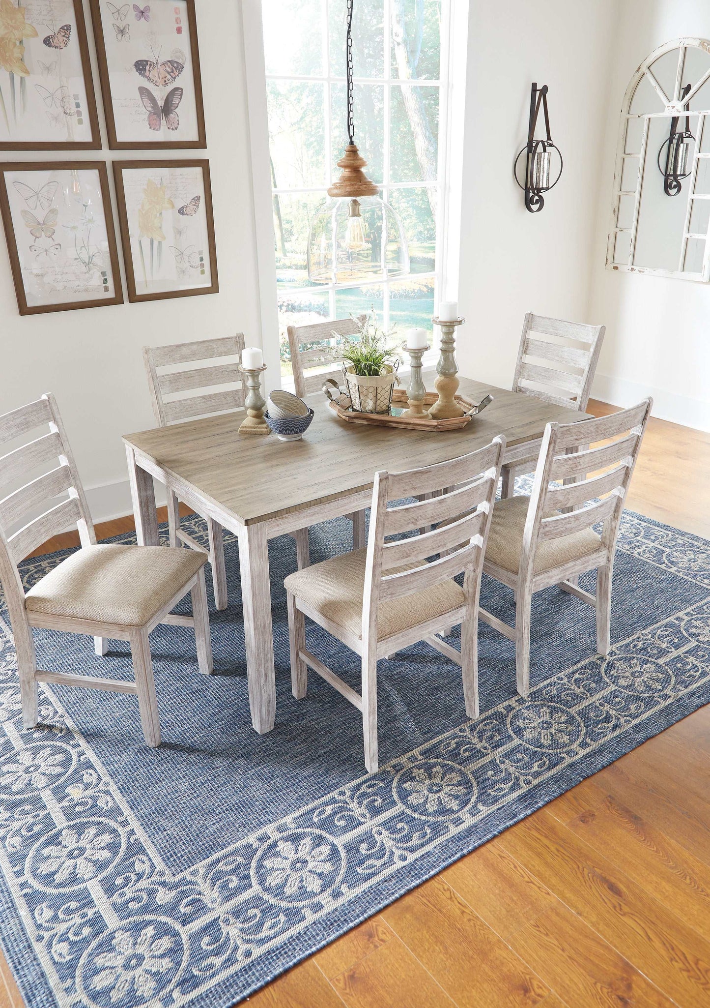 Skempton White/Light Brown Dining Table & Chairs (Set of 7)