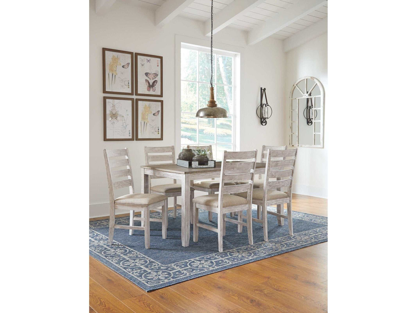 Skempton White/Light Brown Dining Table & Chairs (Set of 7)