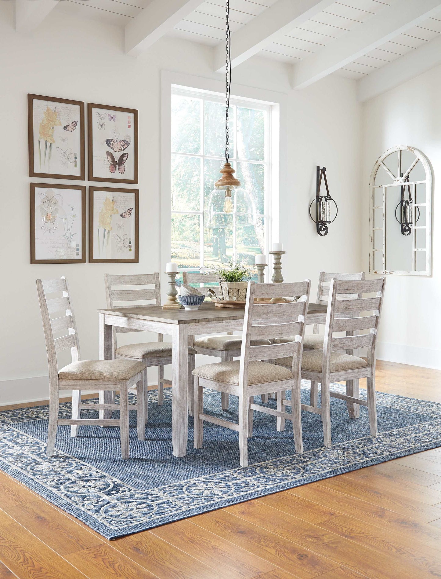 Skempton White/Light Brown Dining Table & Chairs (Set of 7)