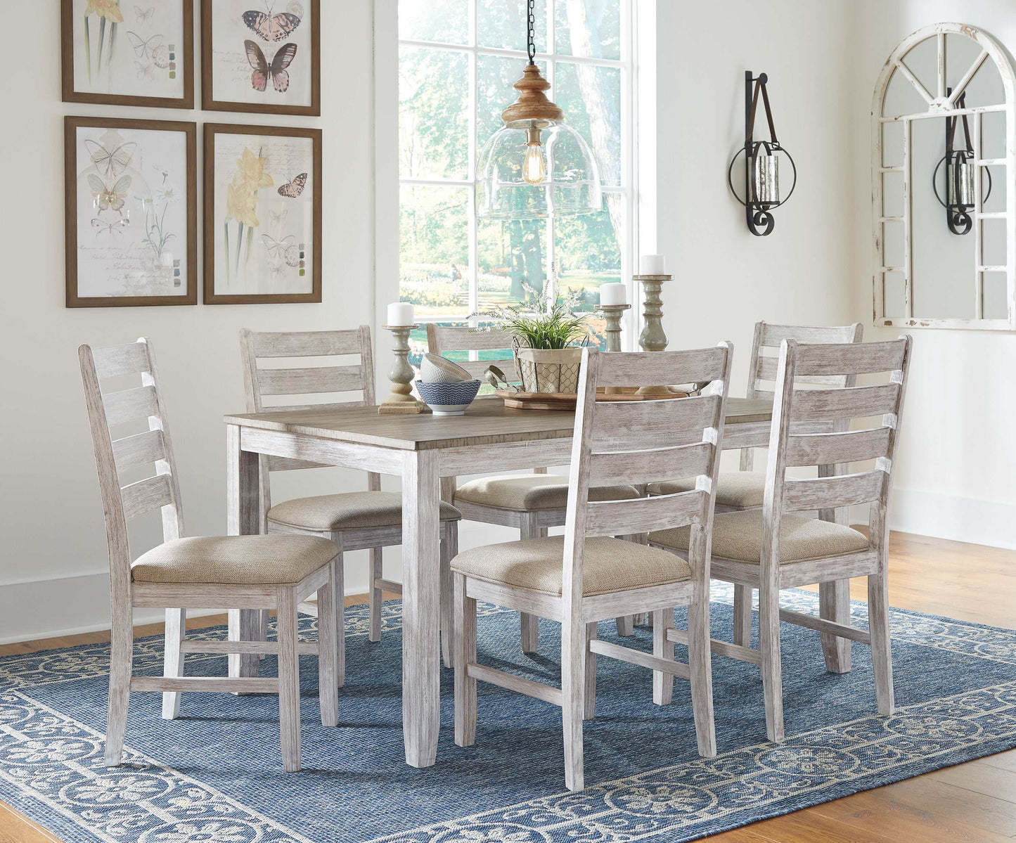 Skempton White/Light Brown Dining Table & Chairs (Set of 7)