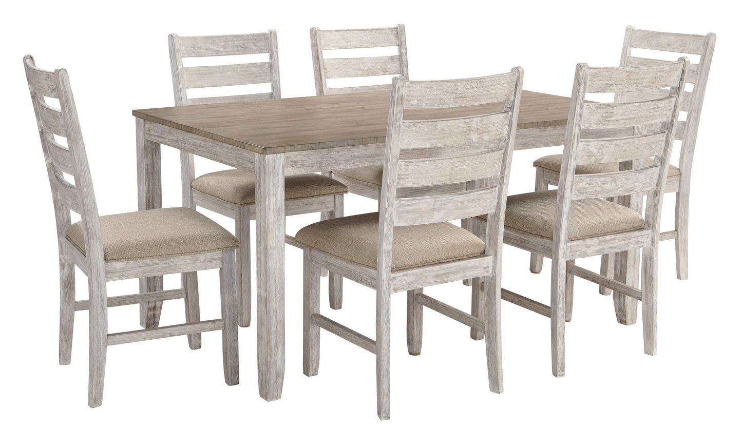 Skempton White/Light Brown Dining Table & Chairs (Set of 7)