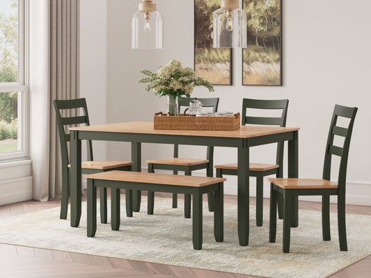 Gesthaven Natural/Green Dining Table with 4 Chairs and Bench (Set of 6)