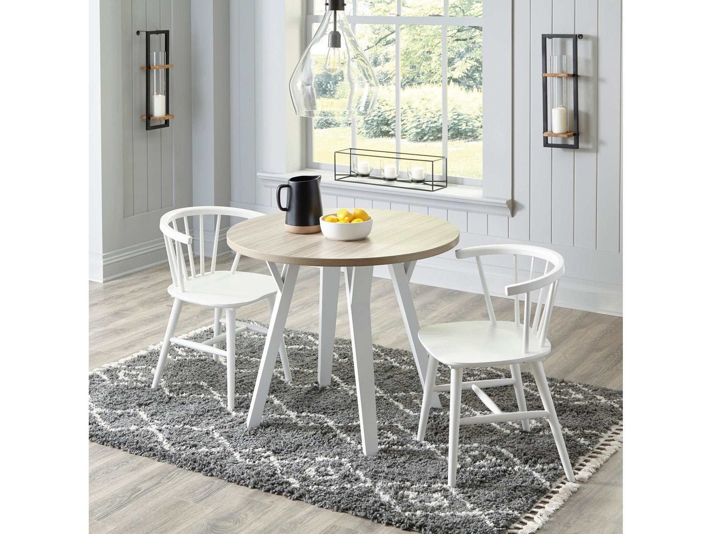 Grannen White & Natural Round Dining Room Sets