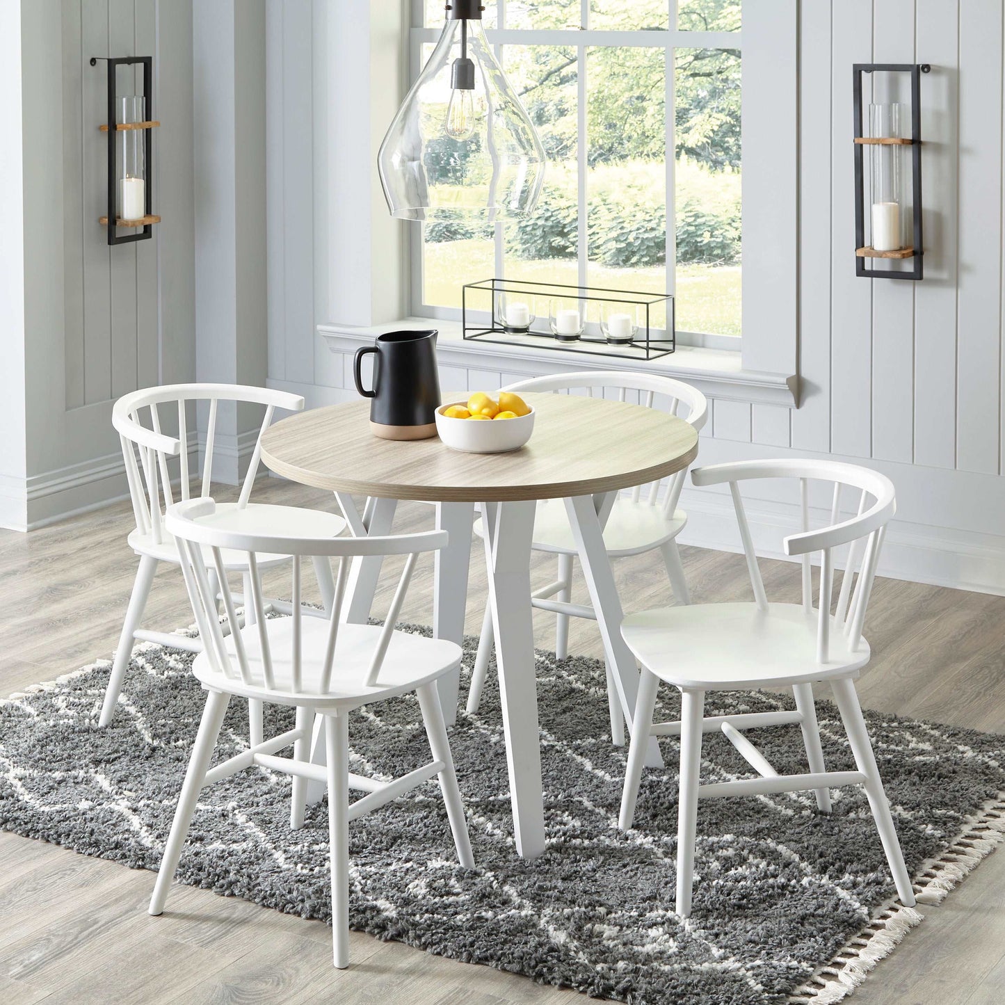 Grannen White & Natural Round Dining Room Sets