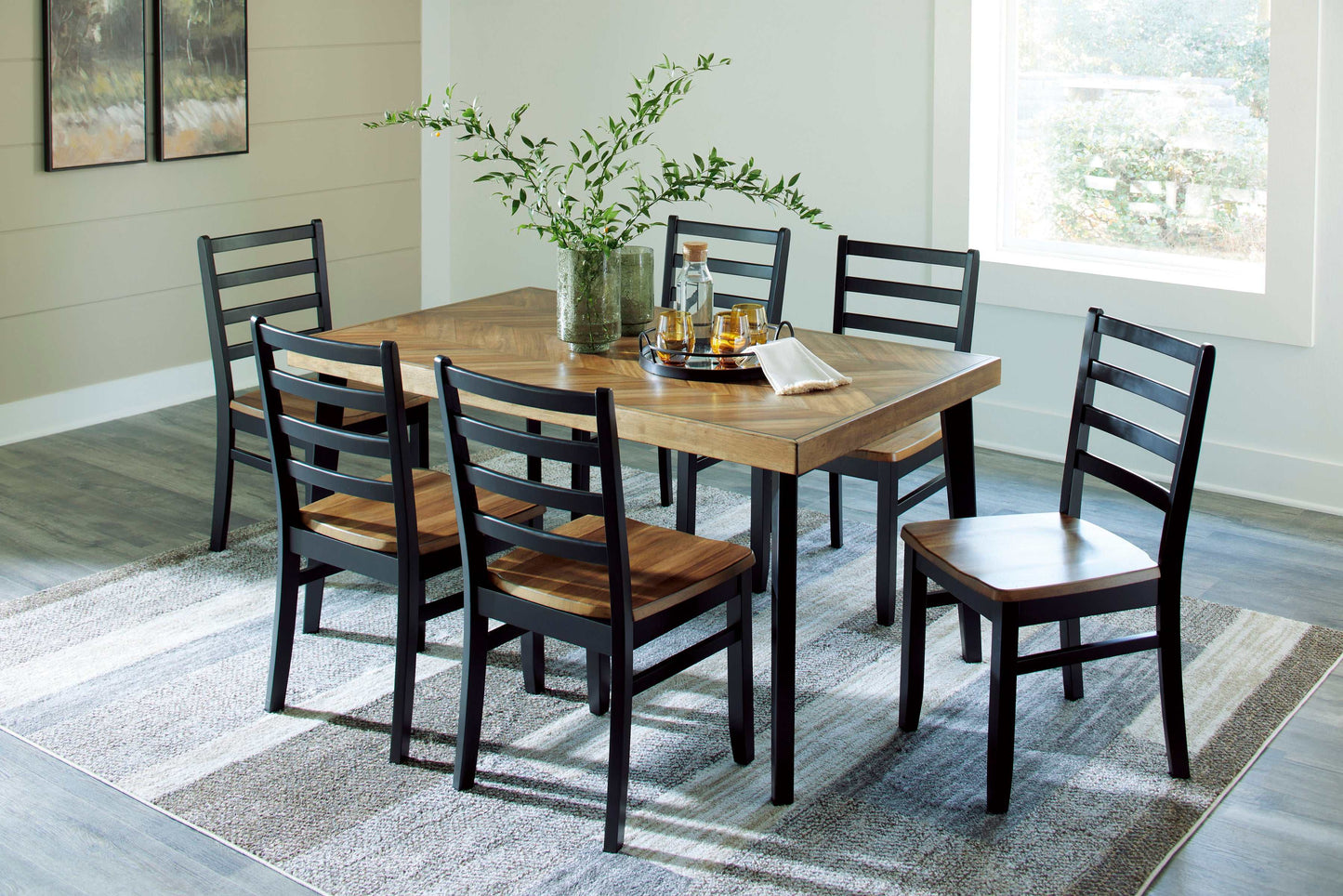 Blondon Brown & Black Dining Room Set (Set of 7)