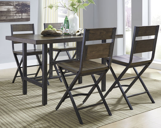 Kavara Medium Brown Counter Height Dining Table with 4 Barstools