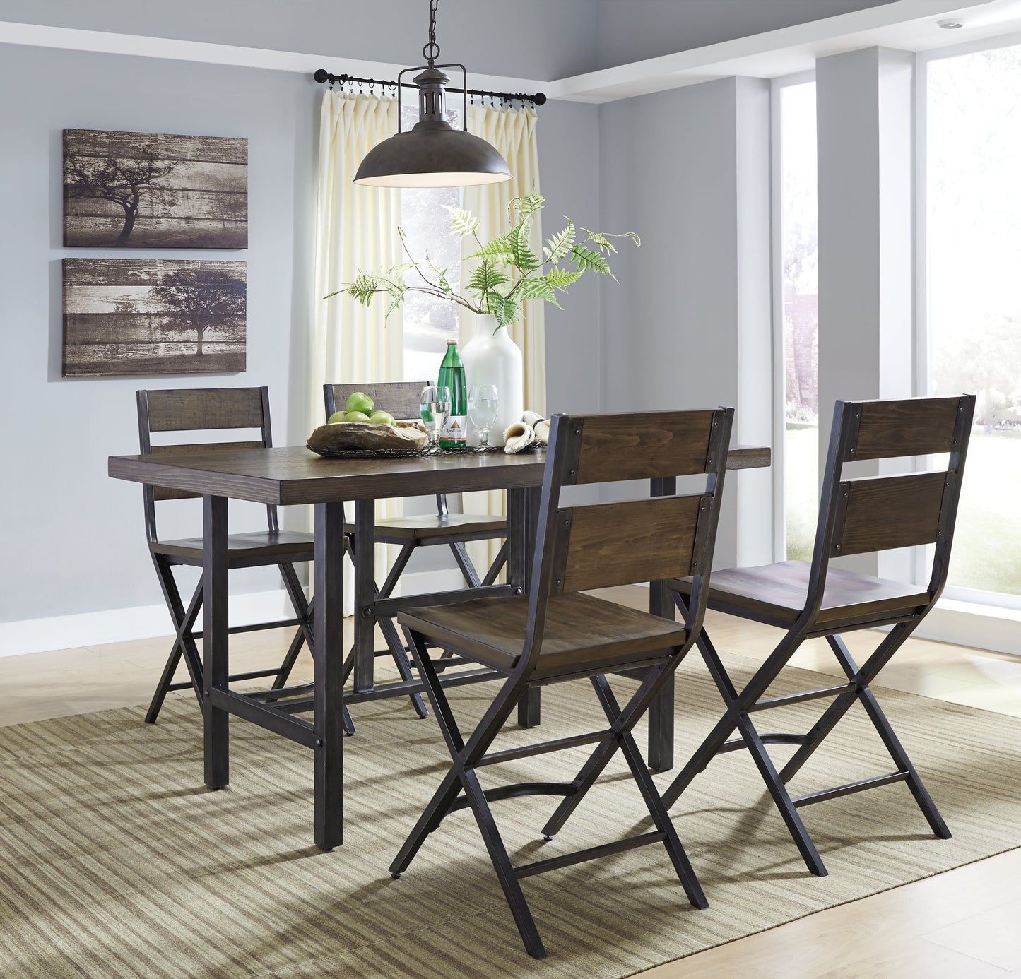 Kavara Medium Brown Counter Height Dining Table with 4 Barstools