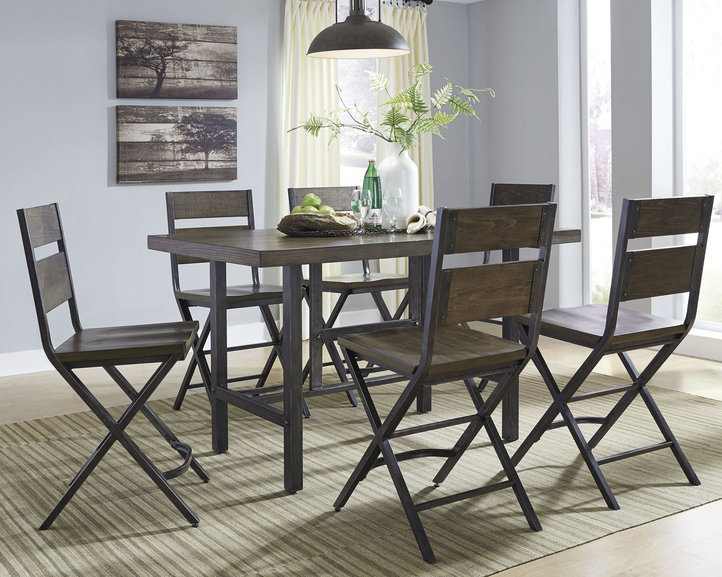 Kavara Medium Brown Counter Height Dining Table with 4 Barstools