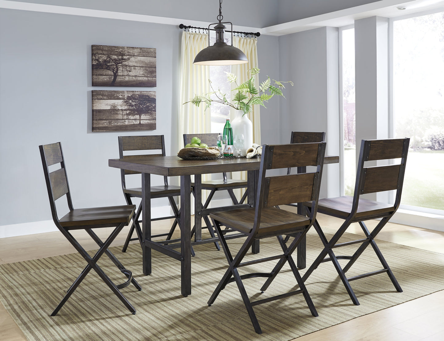 Kavara Medium Brown Counter Height Dining Table with 4 Barstools