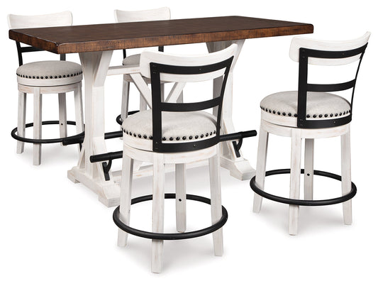 Valebeck White Counter Height Dining Table and 4 Barstools