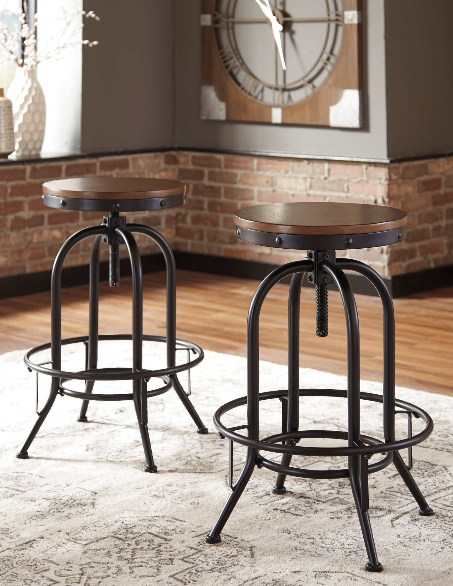 Valebeck Brown & Black Bar Height Bar Stool (Set of 2)