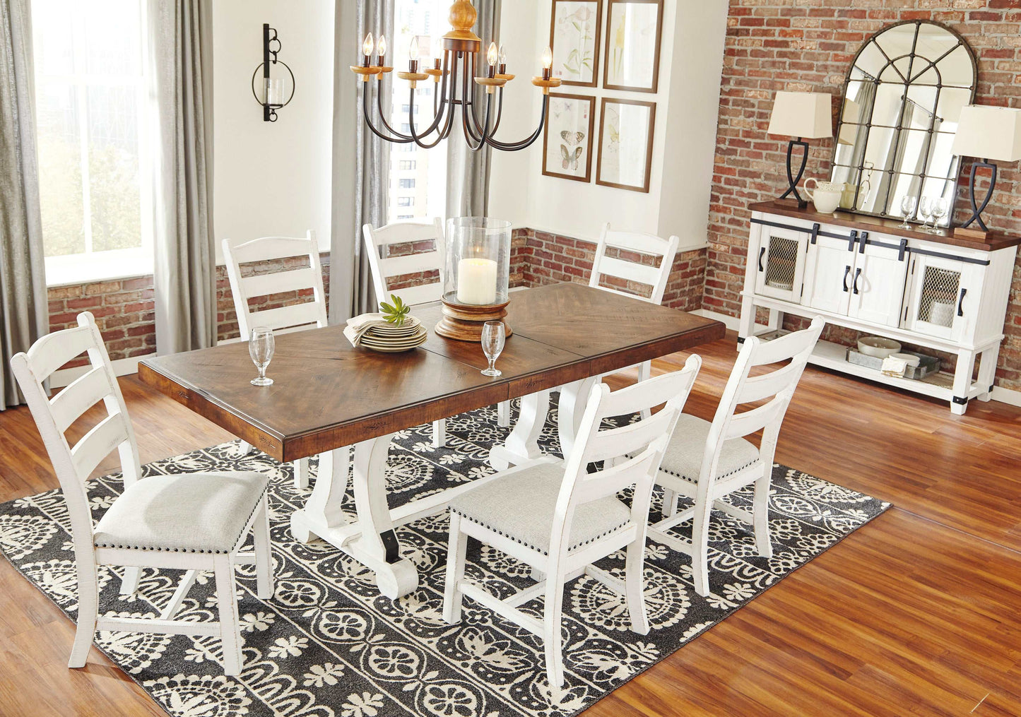 Valebeck White & Brown Rectangular Dining Table w/ Leaf