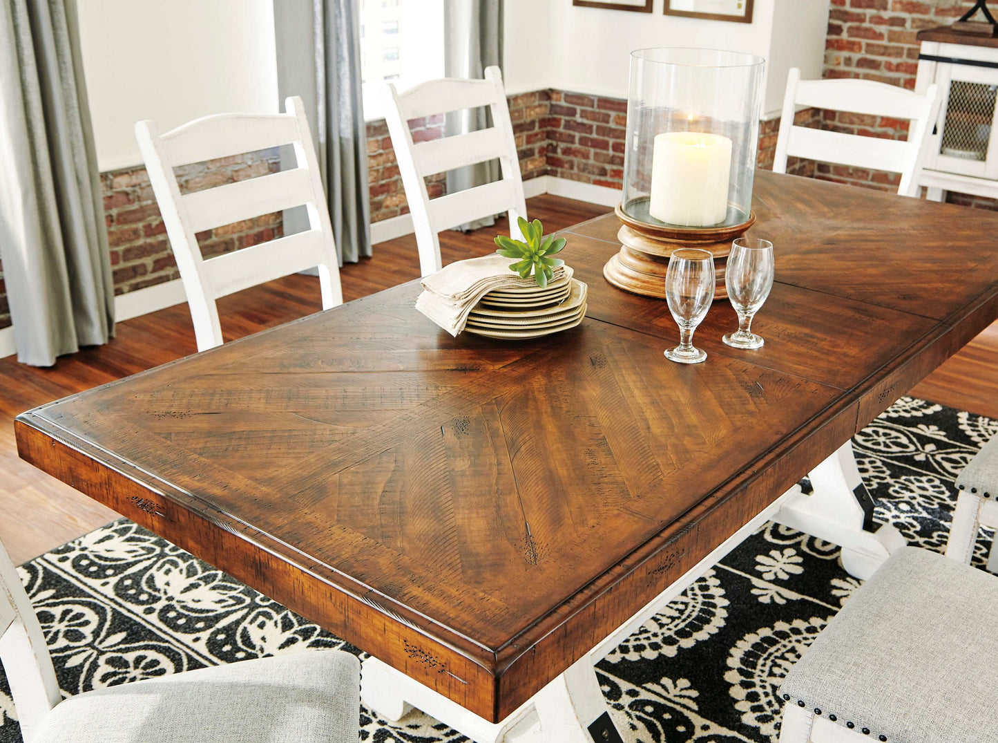 Valebeck White & Brown Rectangular Dining Table w/ Leaf