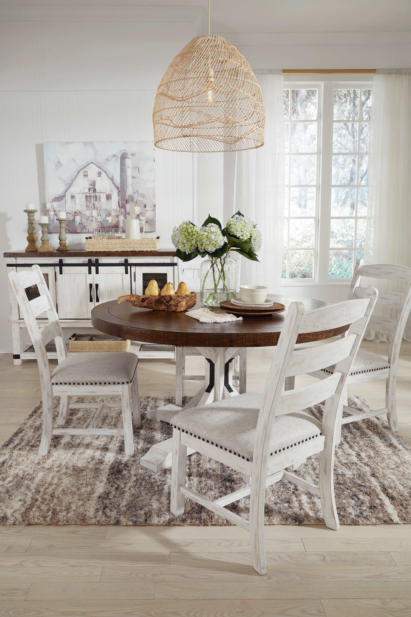 Valebeck White & Brown Round Dining Table