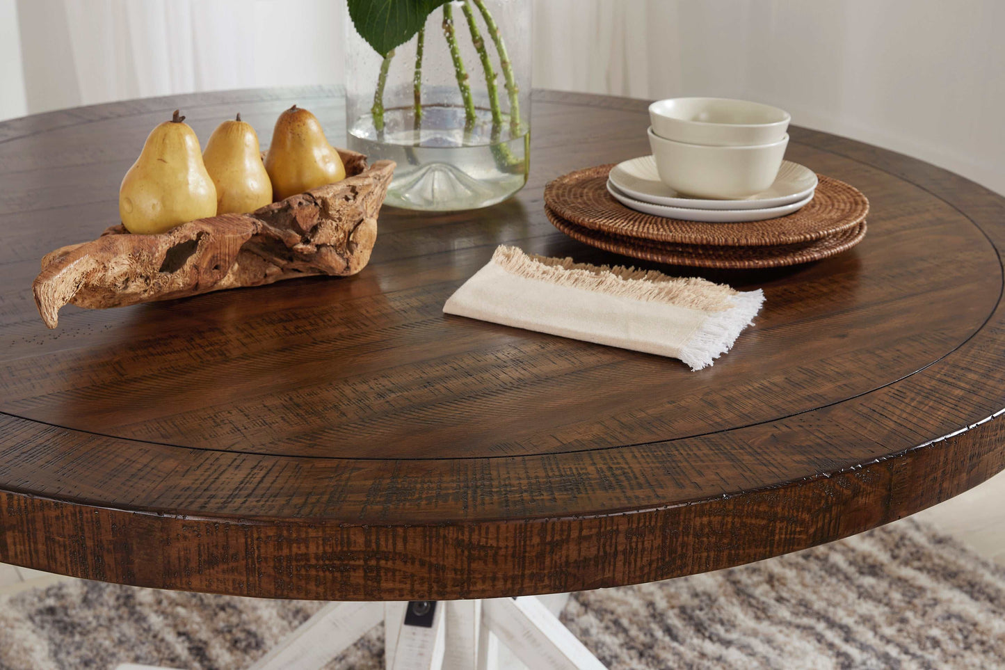 Valebeck White & Brown Round Dining Table