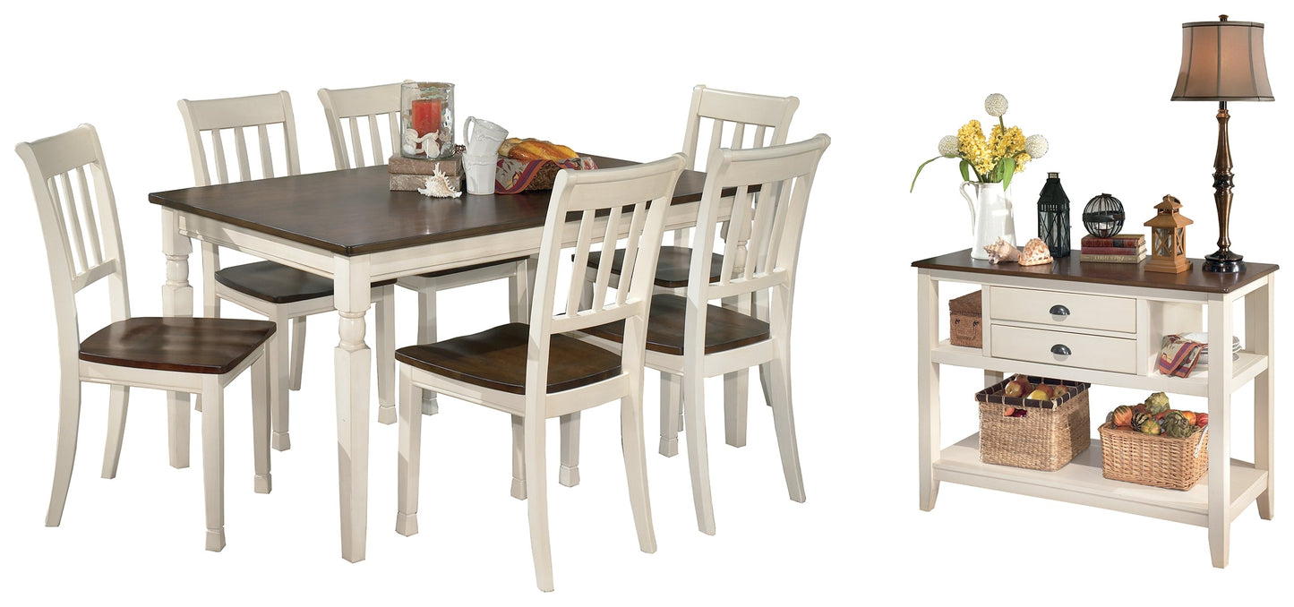 Whitesburg Brown/Cottage White Dining Table and 6 Chairs with Server