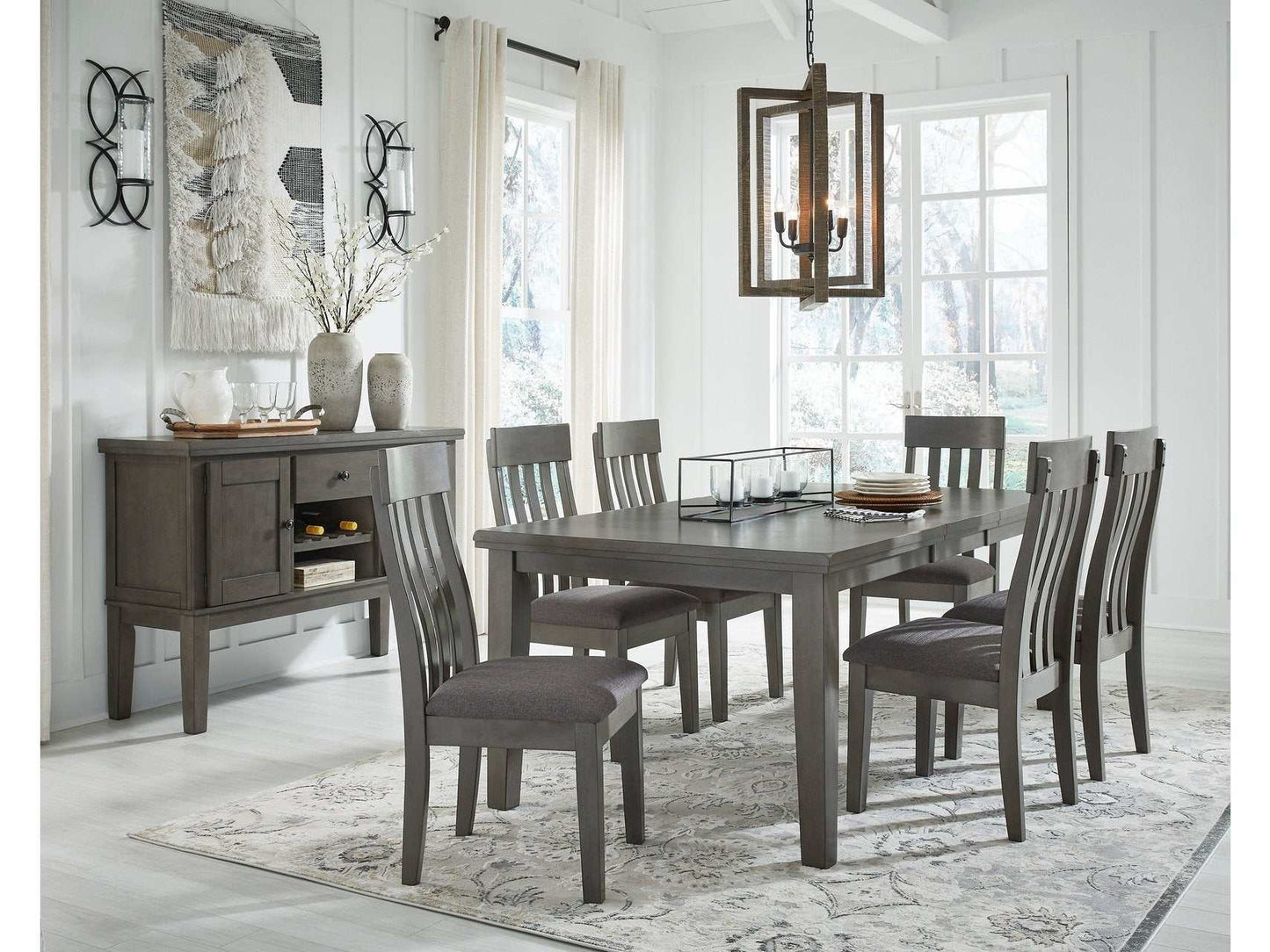 Hallanden Gray Dining Room Set w/ Storage Sideboard / 8pc