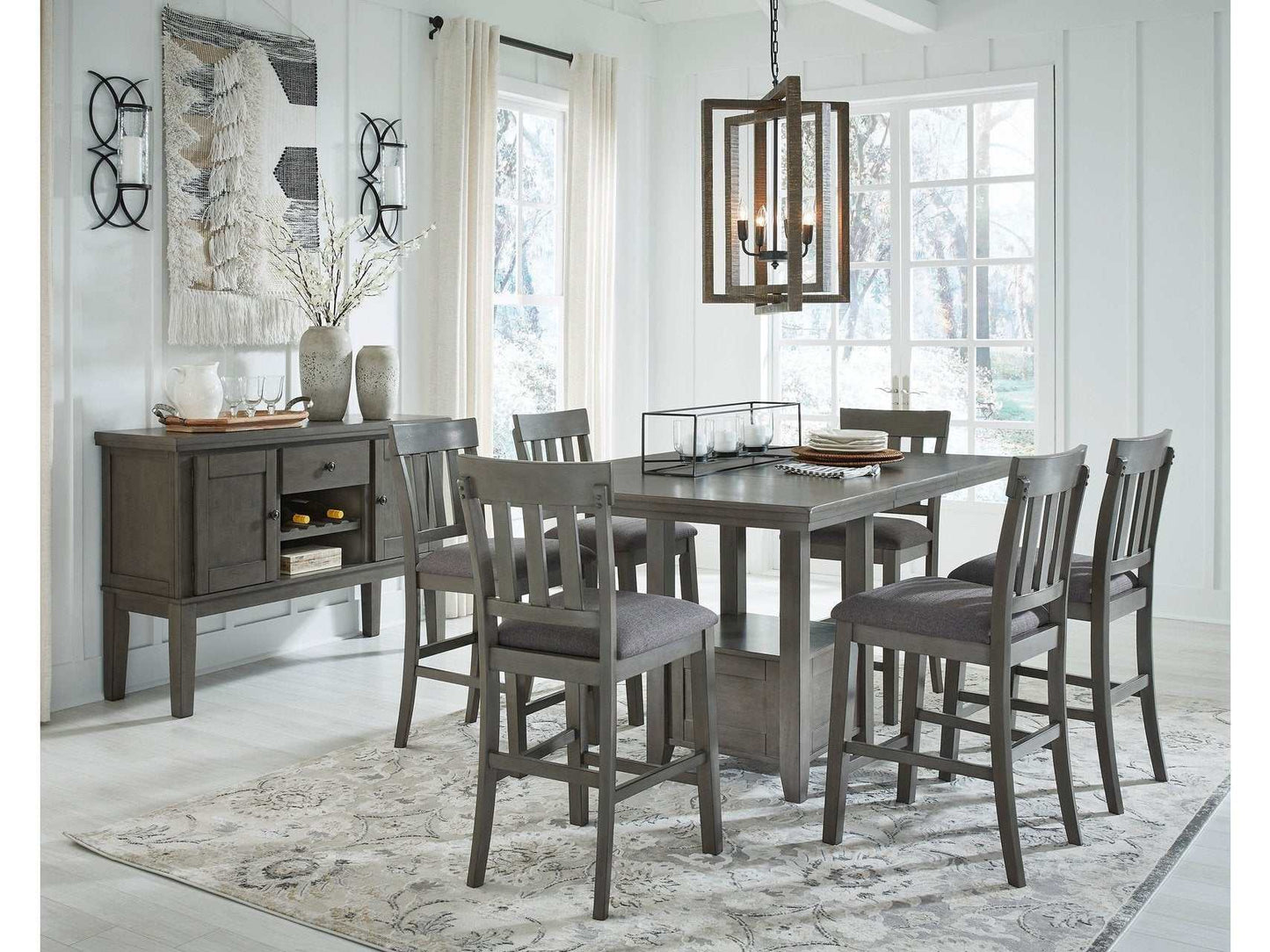 Hallanden Gray Counter Height Dining Room Set / 7pc