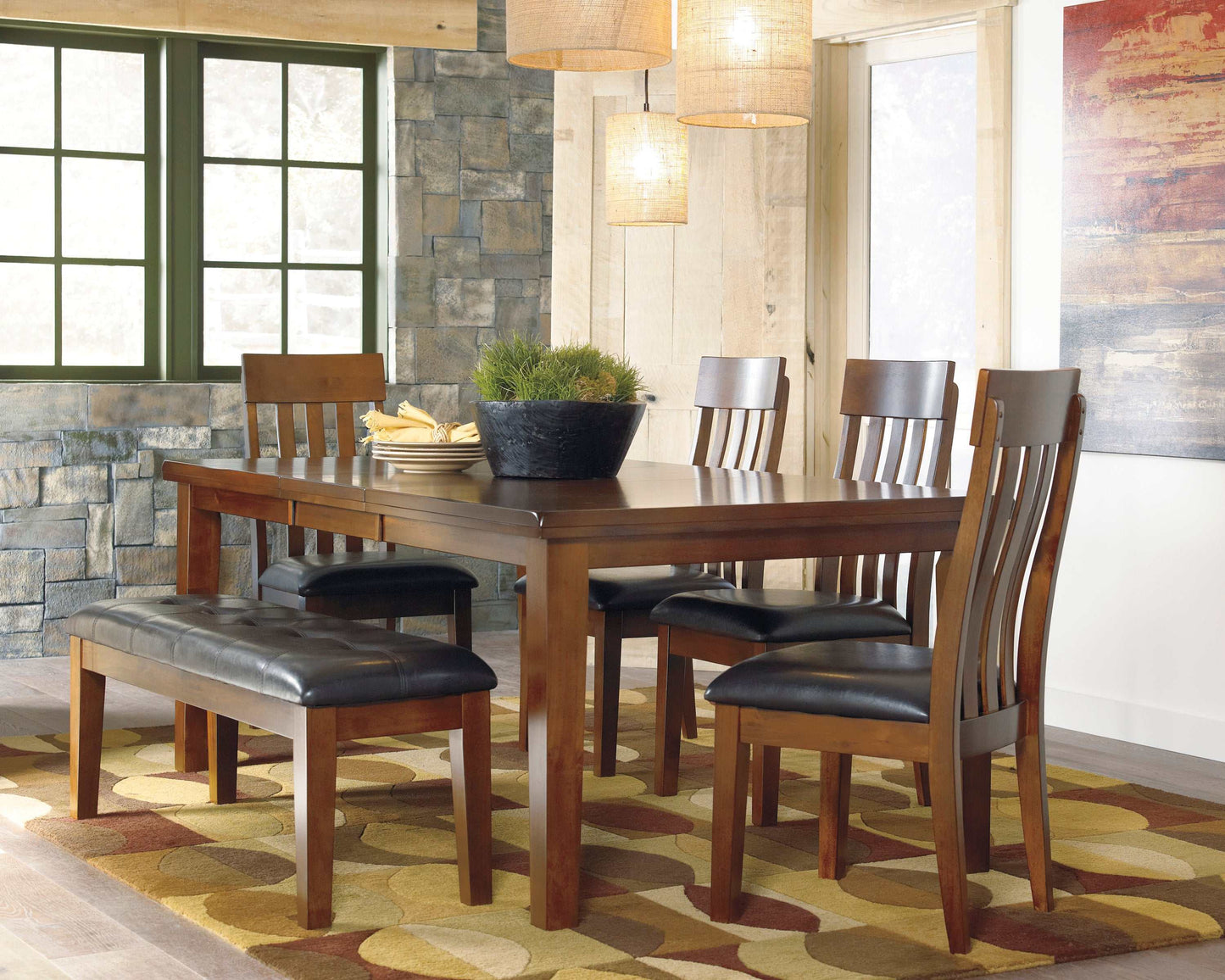 Ralene Medium Brown Dining Room Set with Bench / 6pc