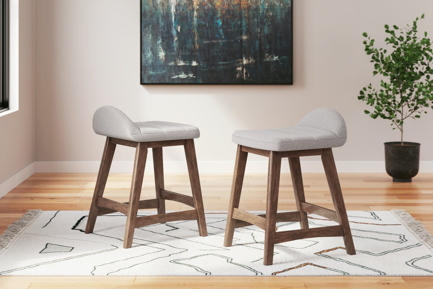 Lyncott Light Gray/Brown Counter Height Bar Stool