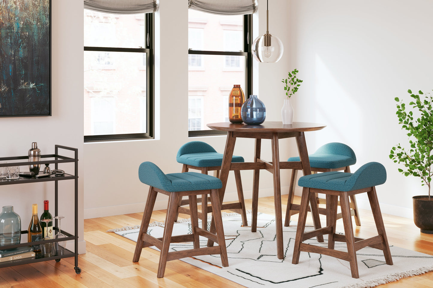 Lyncott Blue/Brown Counter Height Bar Stool