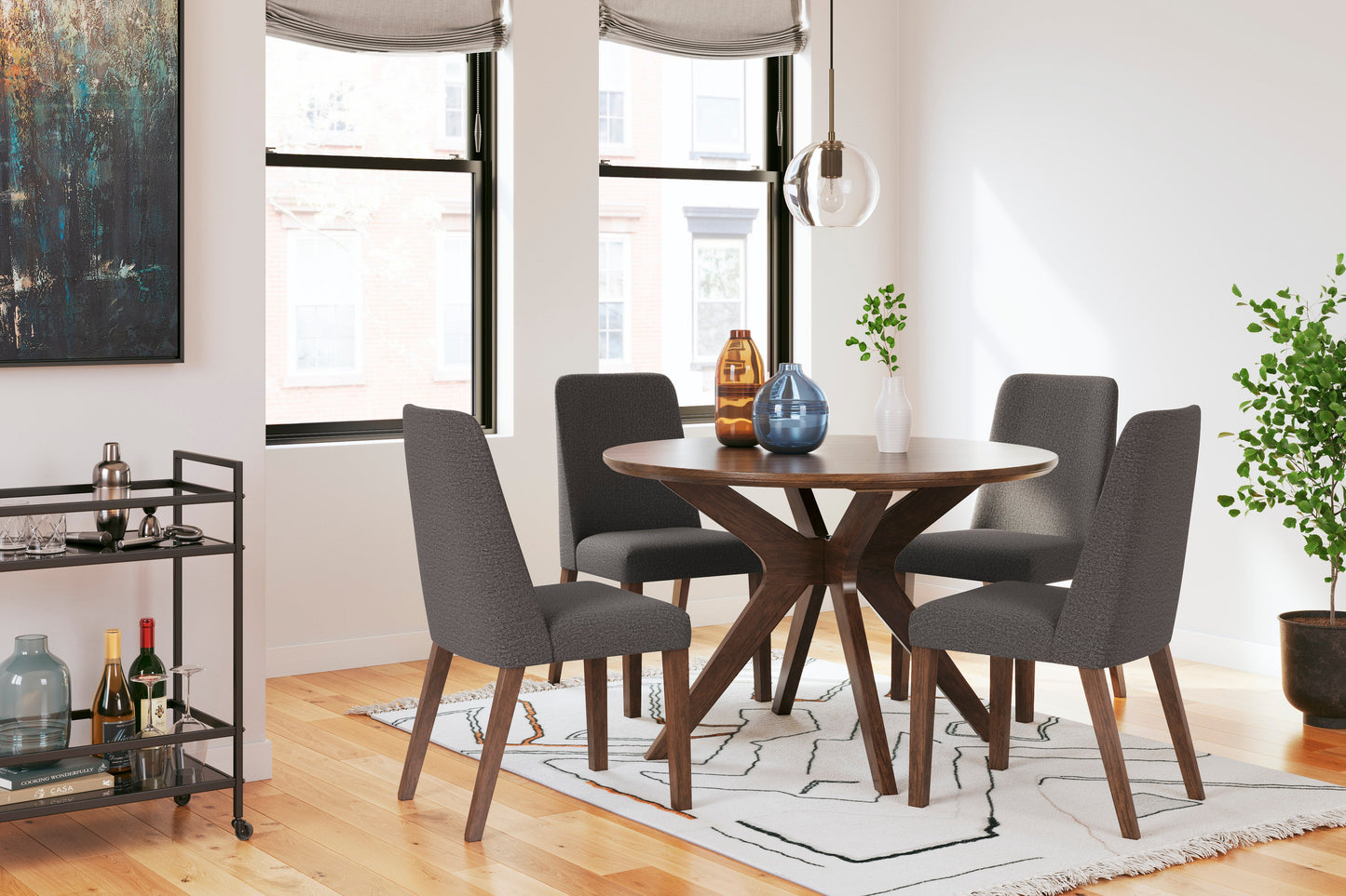 Lyncott Charcoal & Brown Round Dining Room Set / 5pc