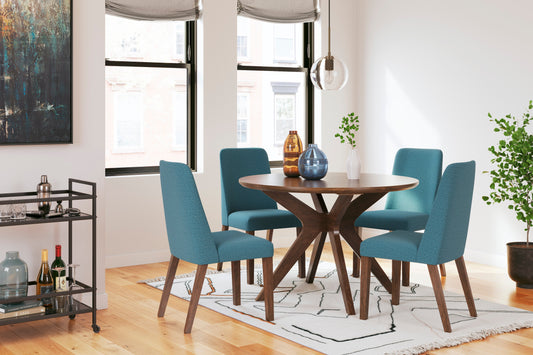 Lyncott Blue & Brown Round Dining Room Set / 5pc