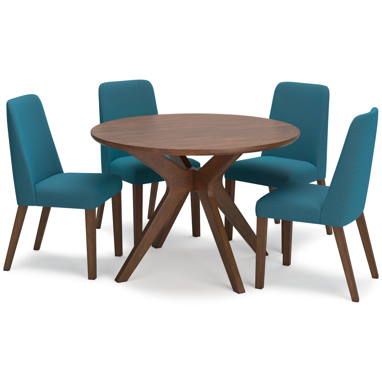 Lyncott Blue & Brown Round Dining Room Set / 5pc