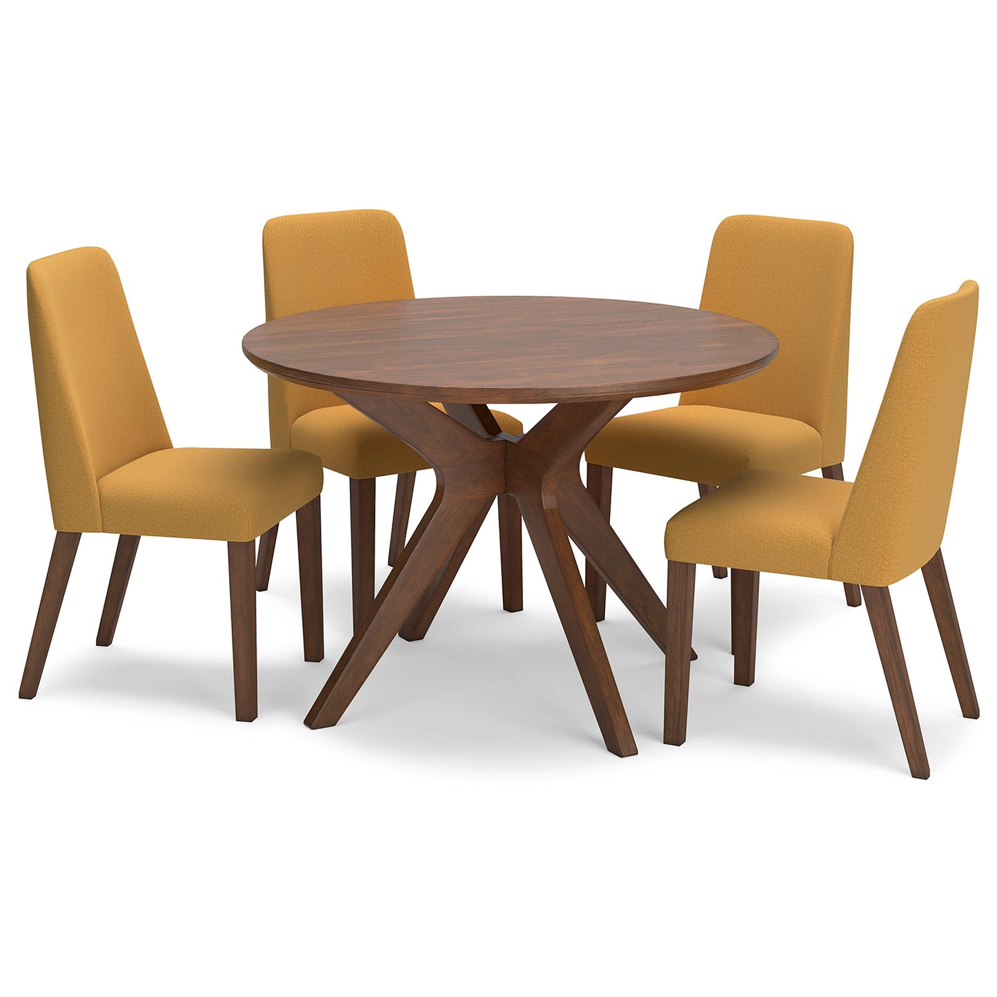 Lyncott Mustard & Brown Round Dining Room Set / 5pc