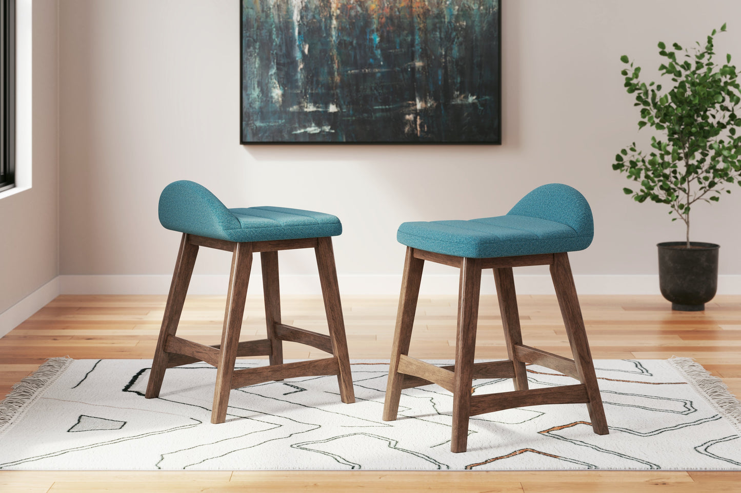 Lyncott Blue/Brown Counter Height Bar Stool