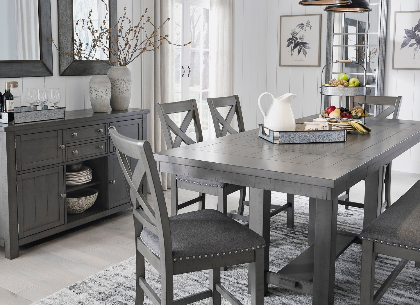 Myshanna Gray Counter Height Dining Room Set / 7pc