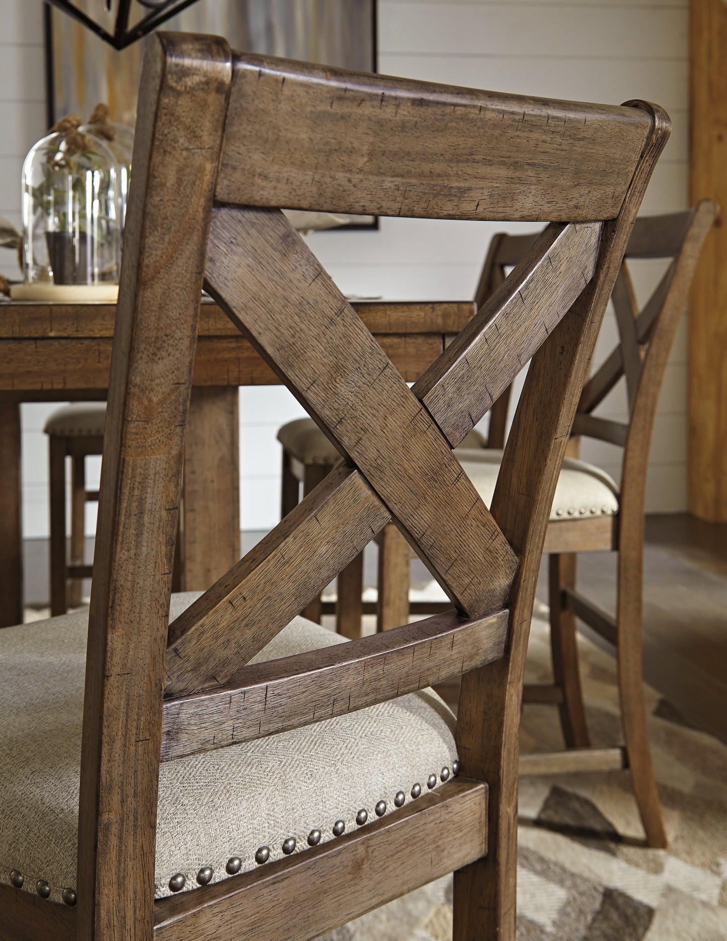 Moriville Grayish Brown Counter Height Dining Table with 4 Barstools and Bench