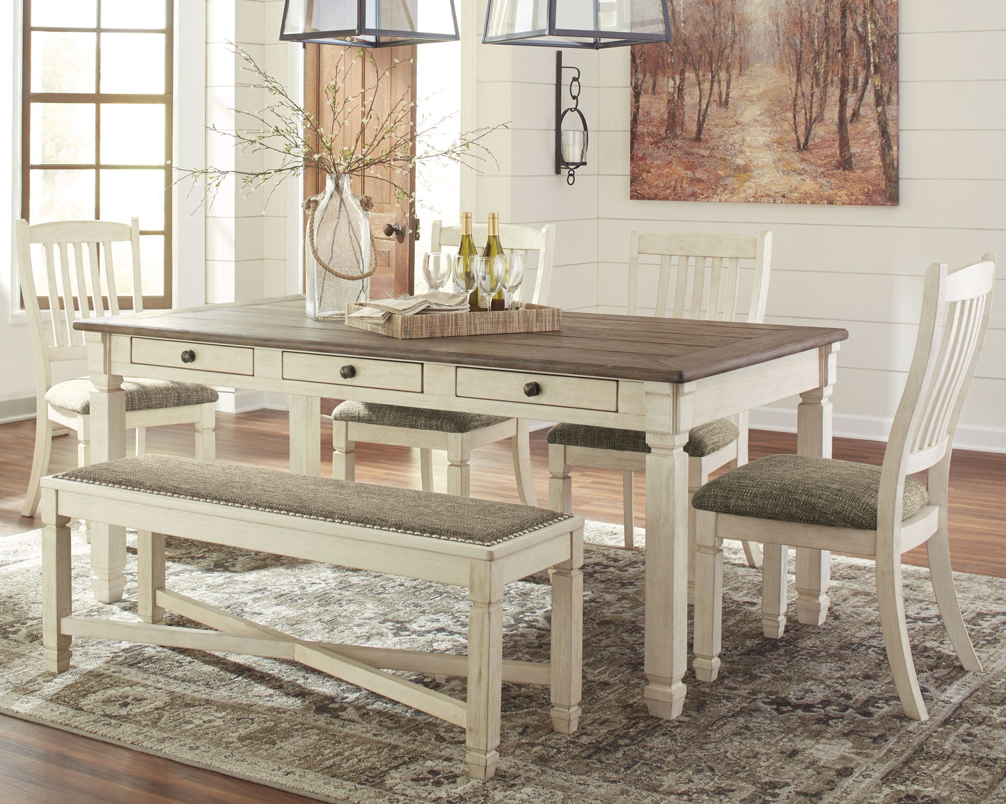 Bolanburg White Dining Table with 4 Chairs and Bench