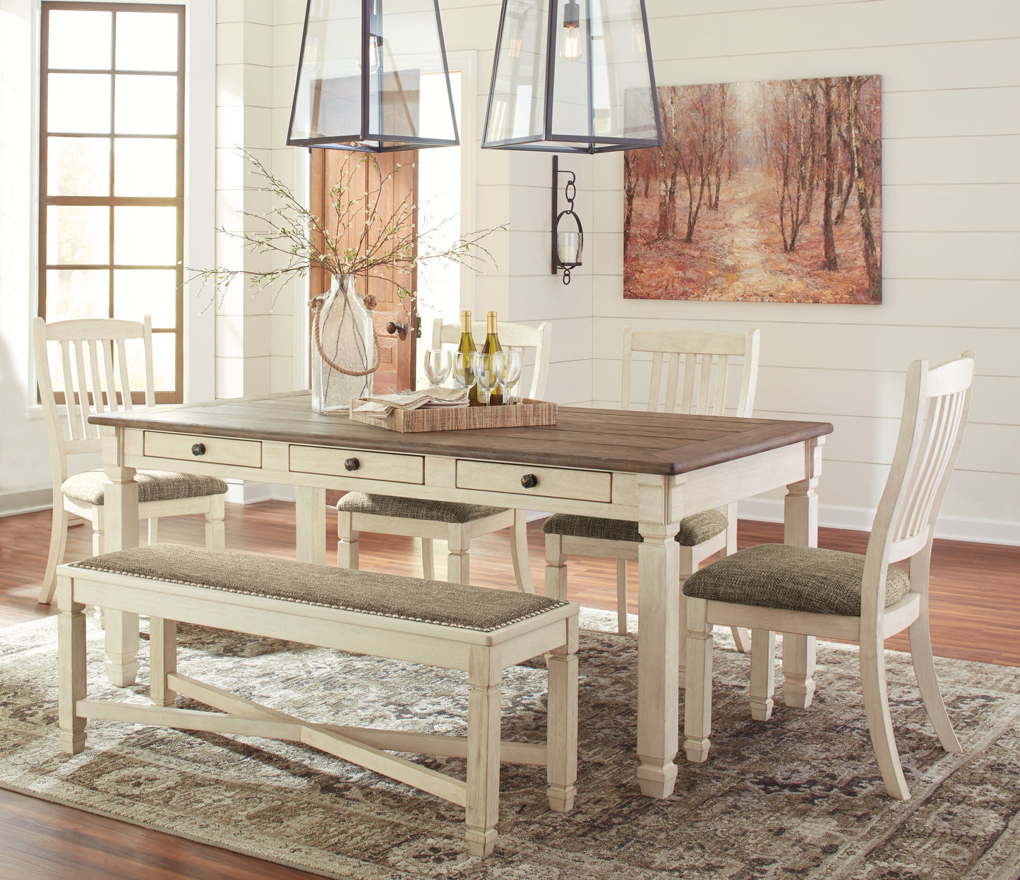 Bolanburg White Dining Table with 4 Chairs and Bench