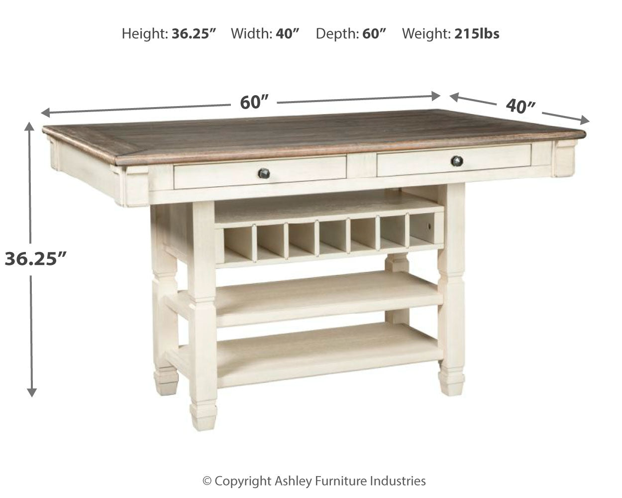 Bolanburg Two-tone Counter Height Dining Table and 4 Barstools and Bench