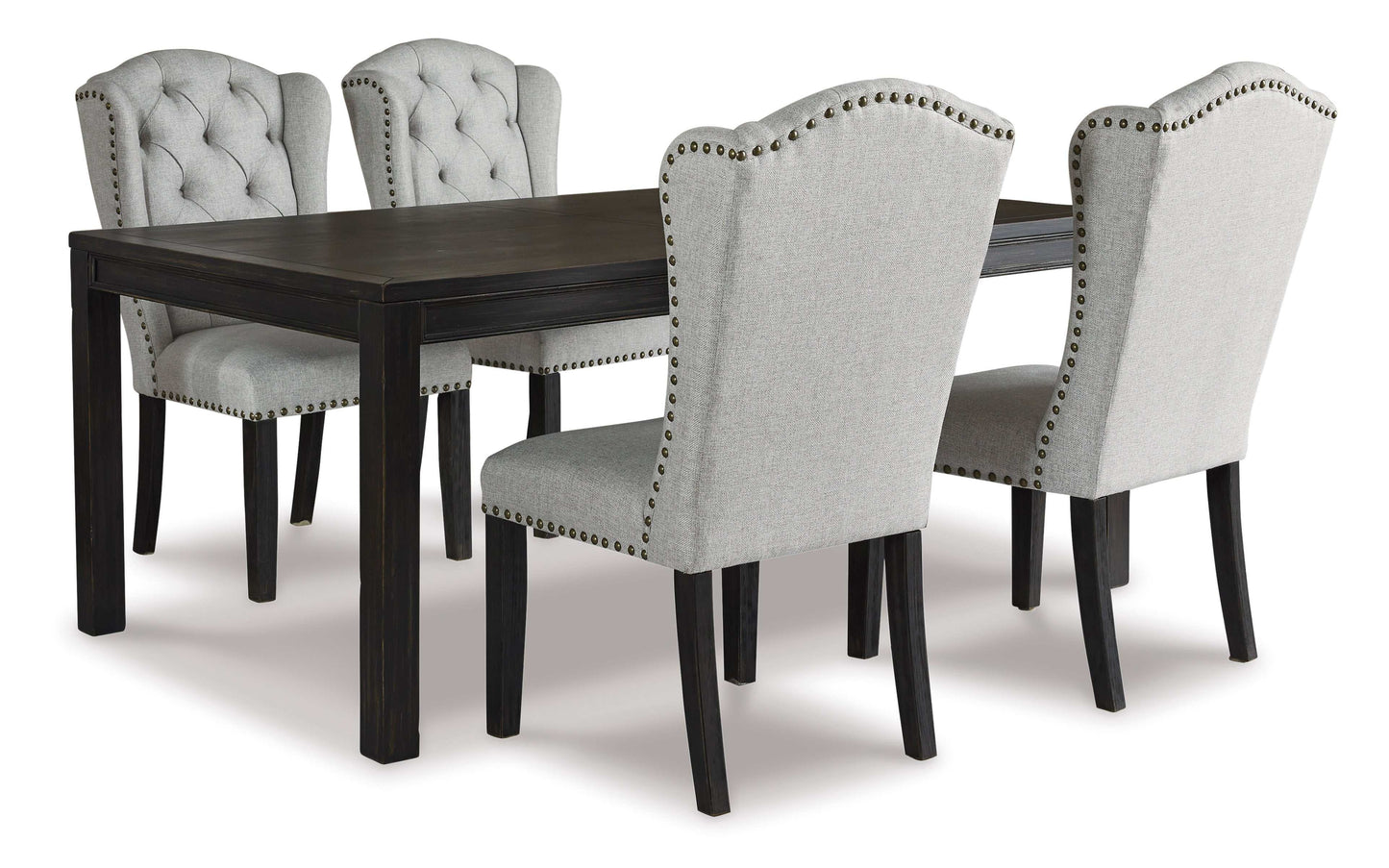 Jeanette Black & Linen Dining Room Set / 5pc