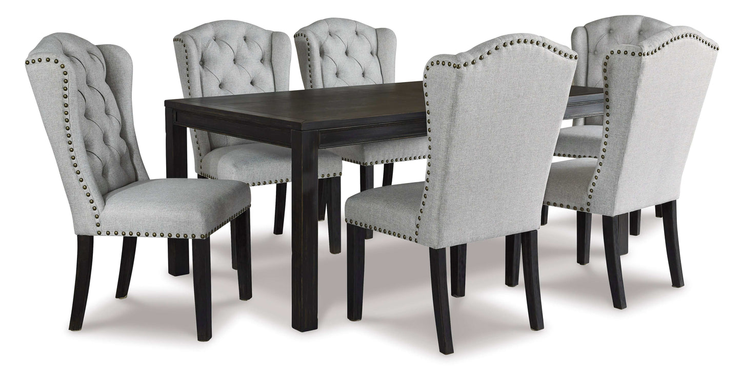 Jeanette Black & Linen Dining Room Set / 7pc