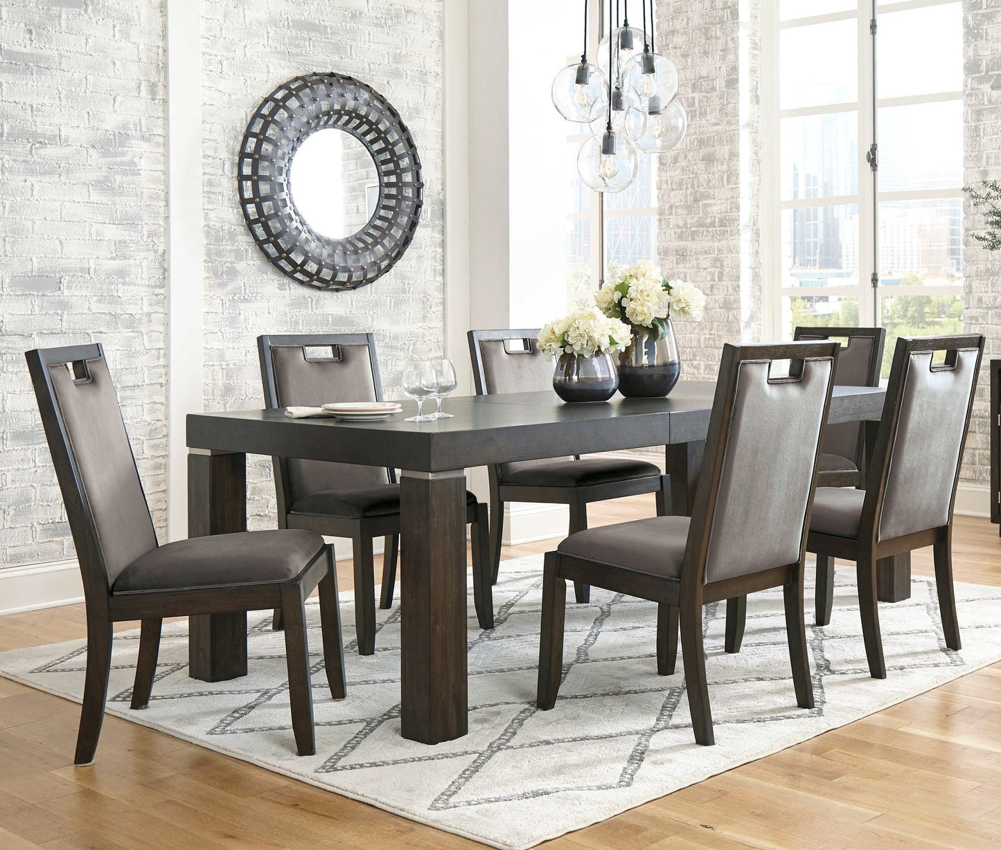 Hyndell Gray/Dark Brown Dining Room Set / 7pc