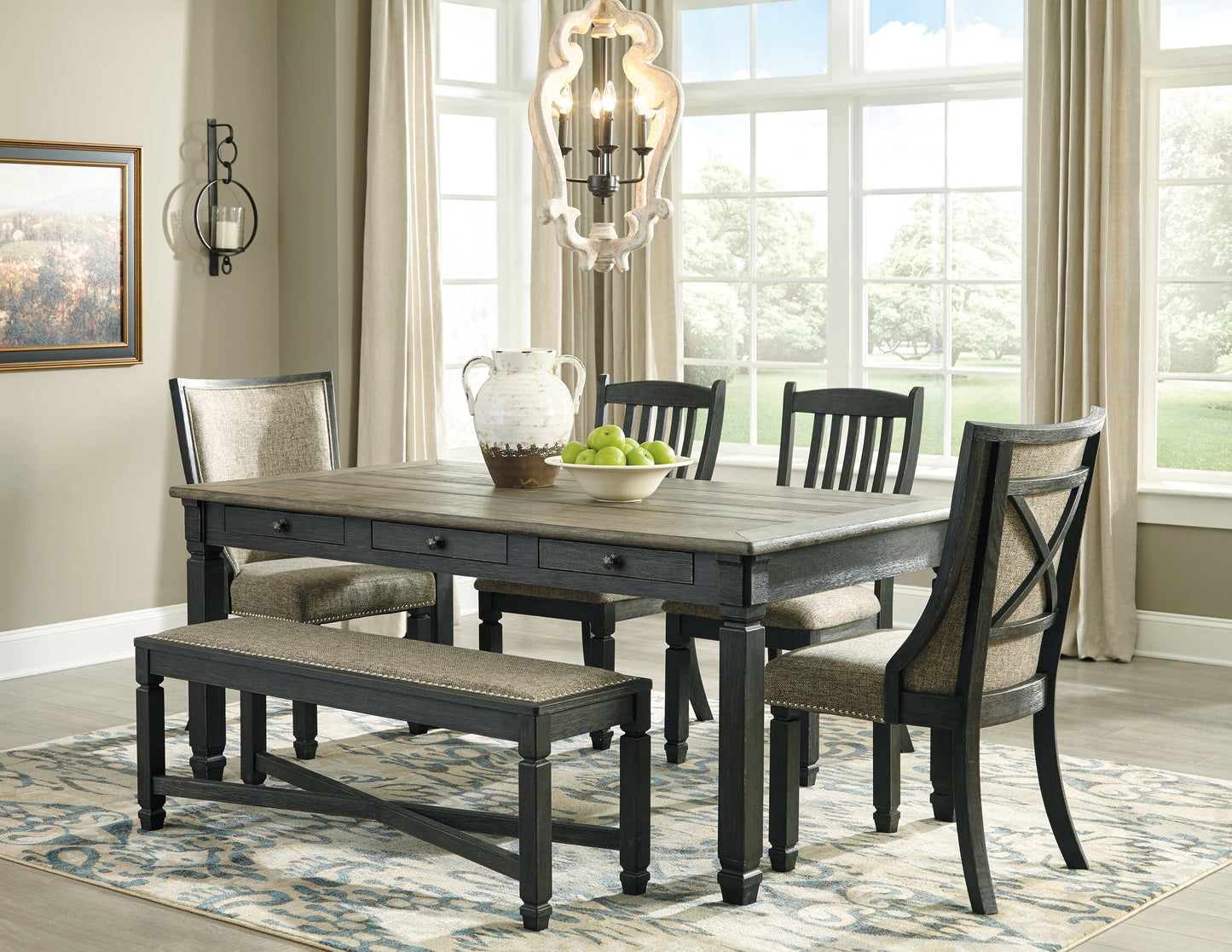 Tyler Creek Black/Gray Dining Table with 4 Chairs and Bench