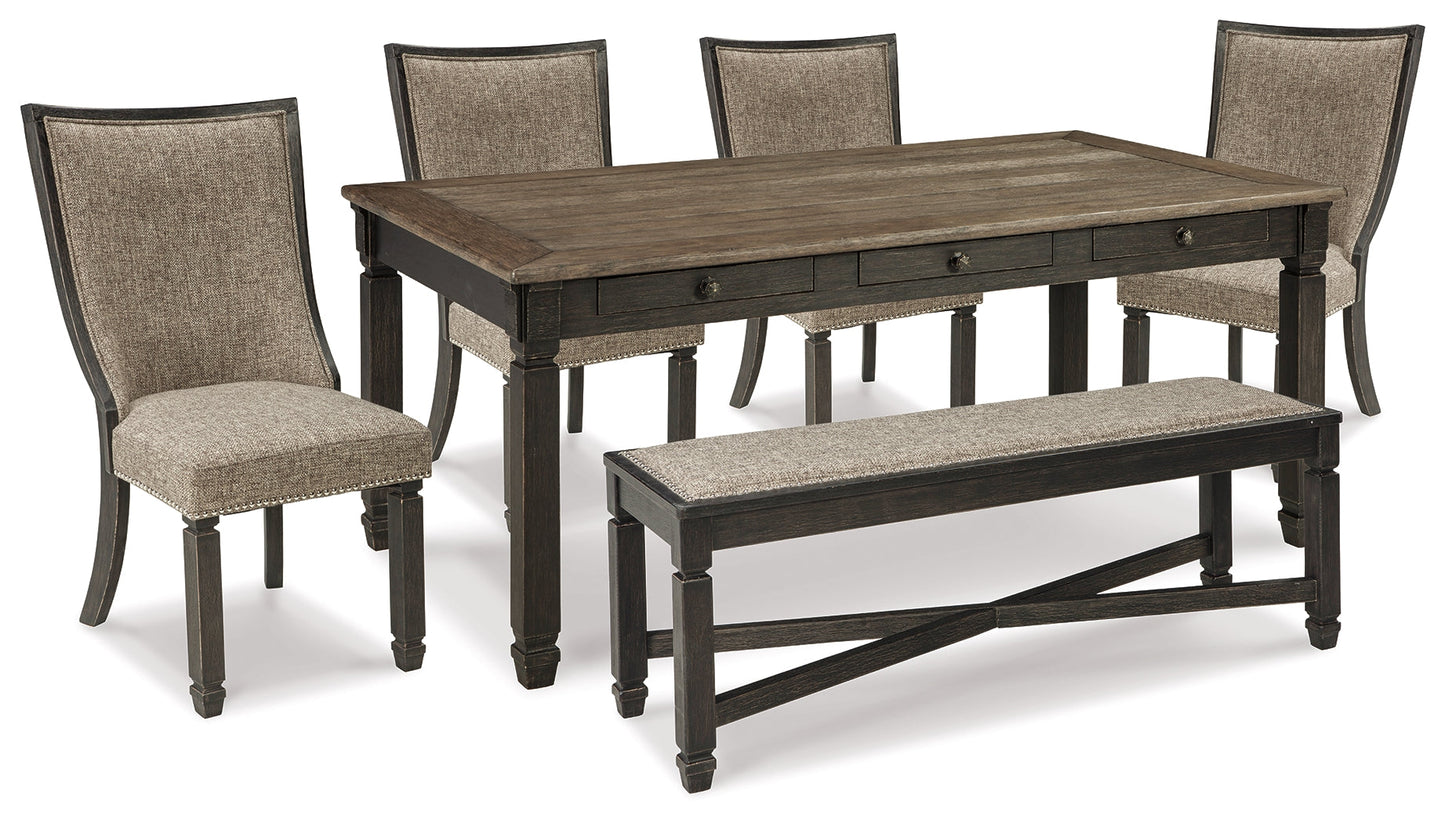 Tyler Creek Black/Grayish Brown Dining Table and 4 Chairs with Bench