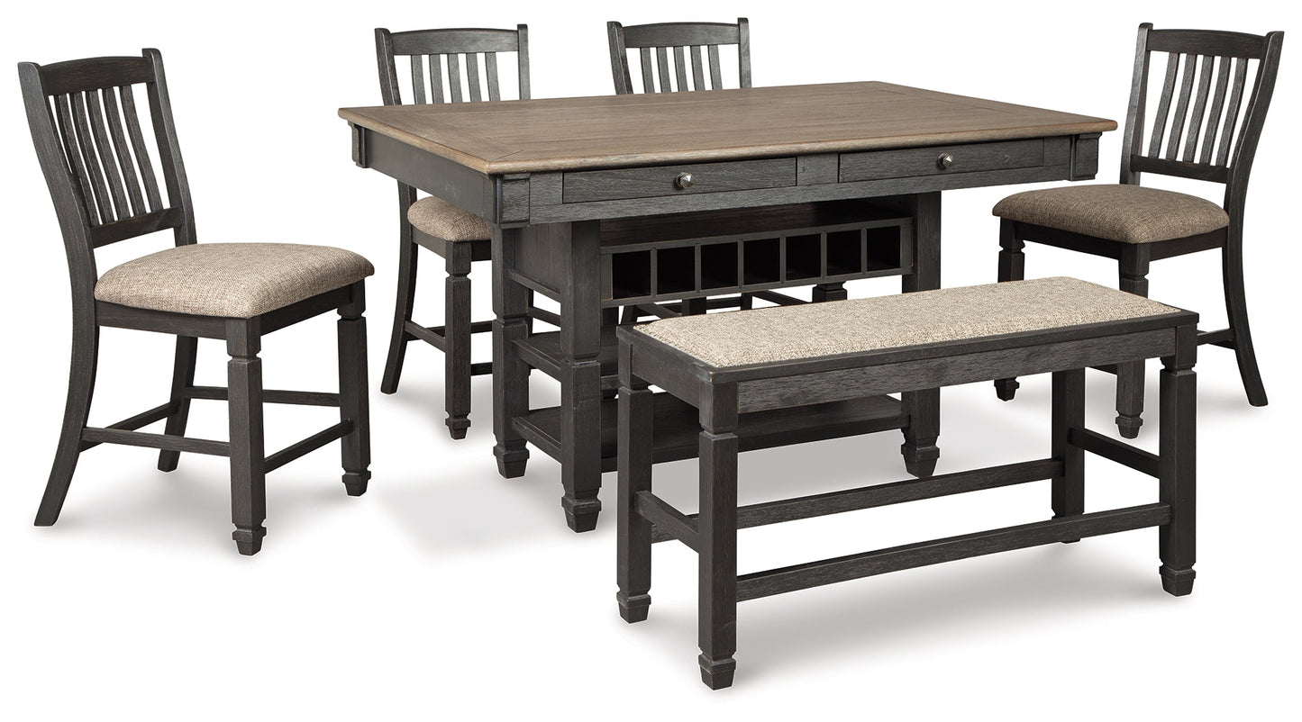 Tyler Creek Black/Gray Counter Height Dining Table and 4 Barstools and Bench