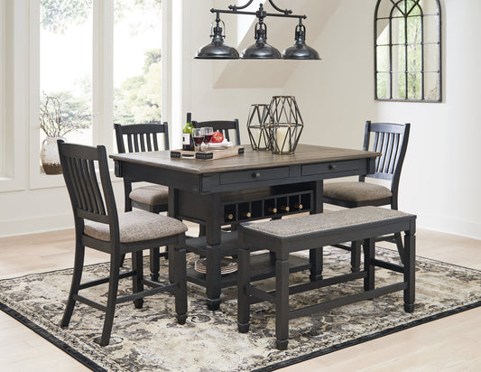 Tyler Creek Black/Gray Counter Height Dining Table and 4 Barstools and Bench