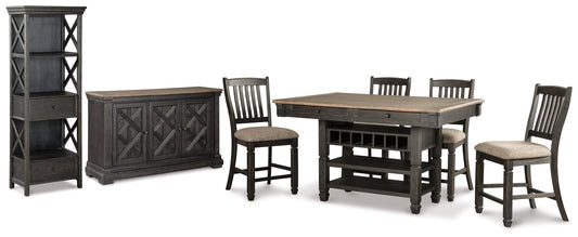 Tyler Creek Black/Grayish Brown Counter Height Table with 4 Barstools, Server and Display Cabinet