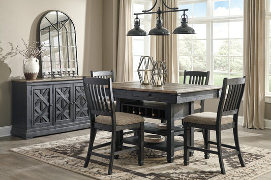 Tyler Creek Black/Grayish Brown Counter Height Dining Table and 4 Barstools with Server