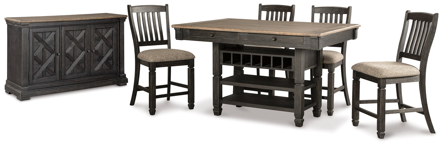 Tyler Creek Black/Grayish Brown Counter Height Dining Table and 4 Barstools with Server