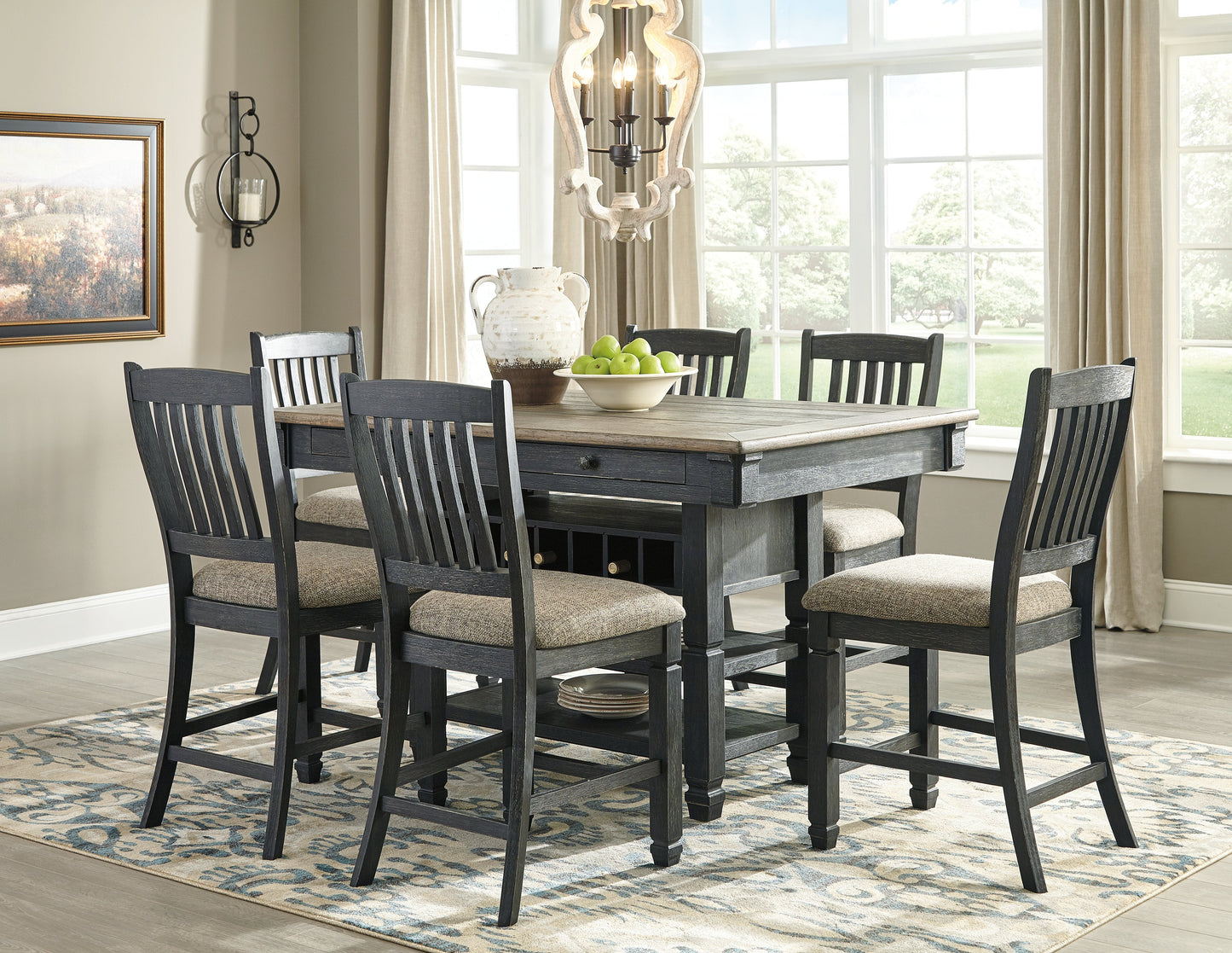 Tyler Creek Black/Gray Counter Height Dining Table and 6 Barstools