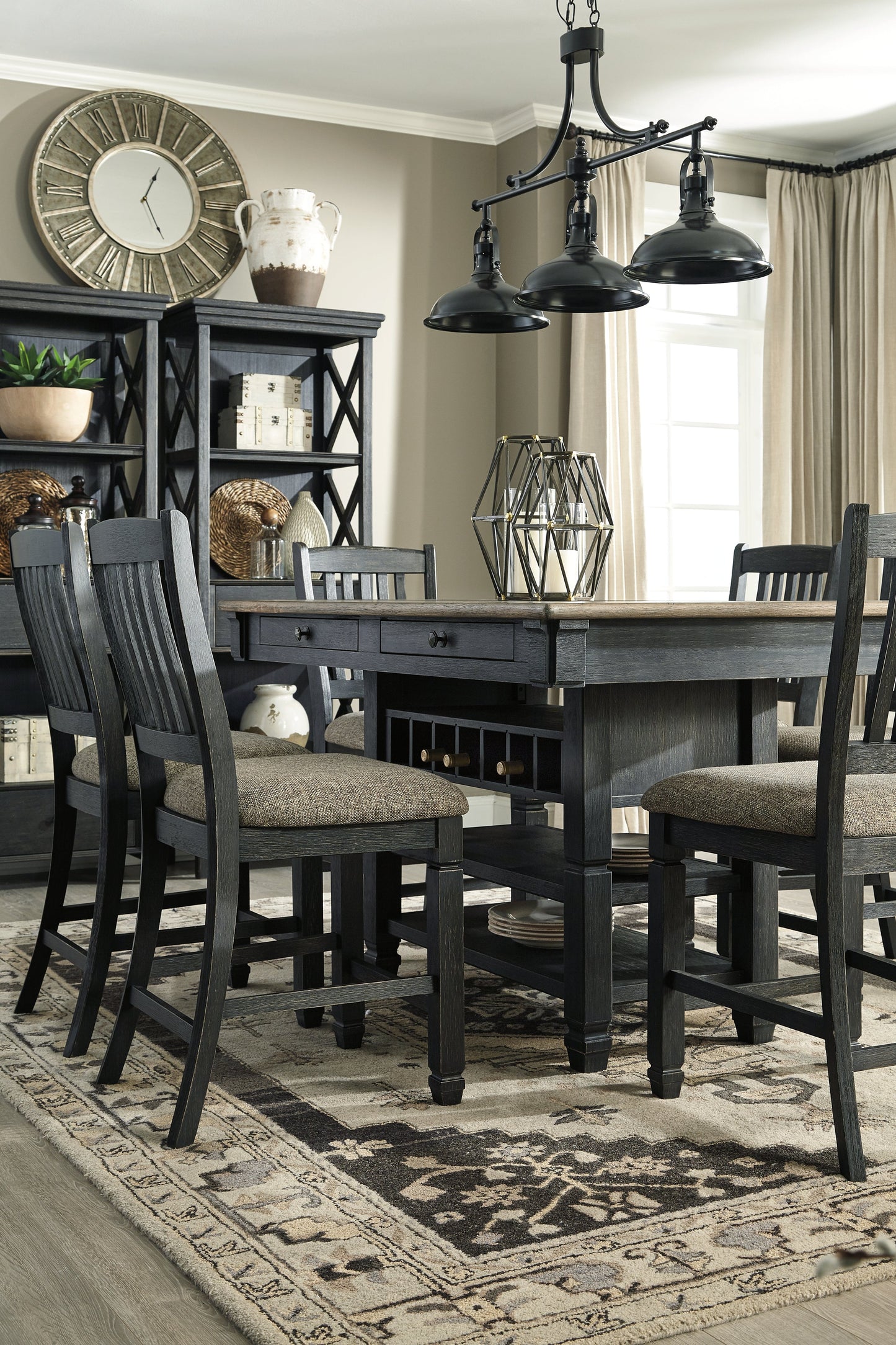 Tyler Creek Black/Gray Counter Height Dining Table with 4 Barstools