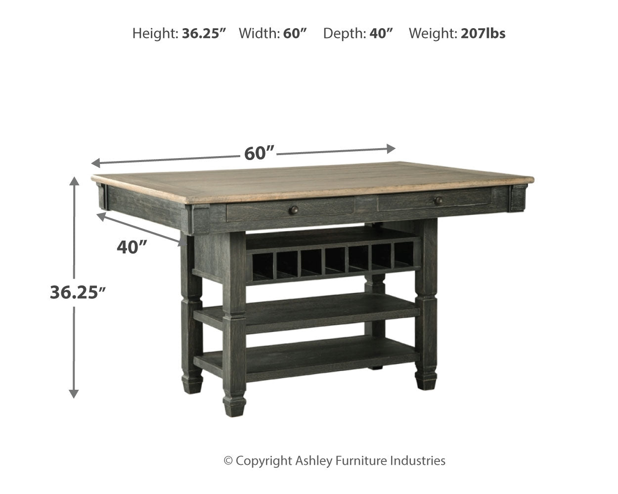 Tyler Creek Black/Grayish Brown Counter Height Table with 4 Barstools, Server and Display Cabinet