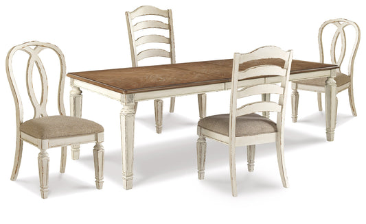 Realyn Chipped White Dining Table and 4 Chairs